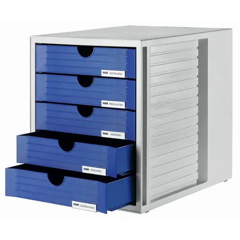 HAN Schubladenbox SYSTEMBOX, 5 Schübe, lichtgrau/blau – Bild 1