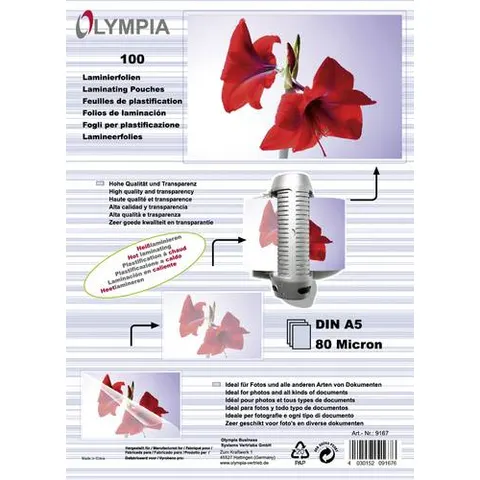 OLYMPIA Laminierfolien glänzend 80 mikron A5 – Bild 1