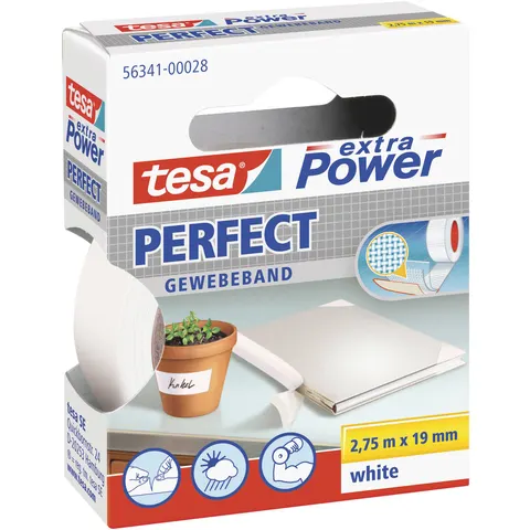 tesa extra Power Perfect Gewebeband 2,75m 19mm weiß – Bild 1