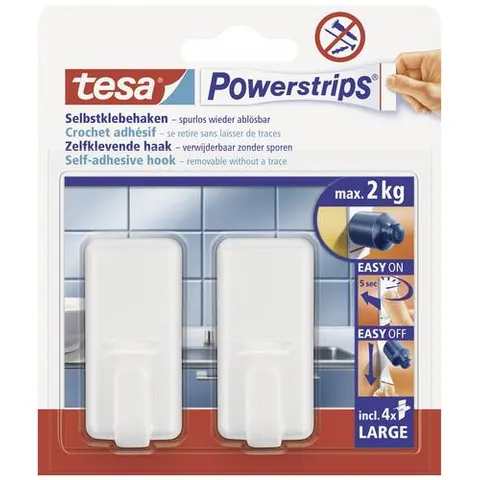 Tesa Powerstrips Haken Classic Large - Wit - 2 Stuks – afbeelding 1