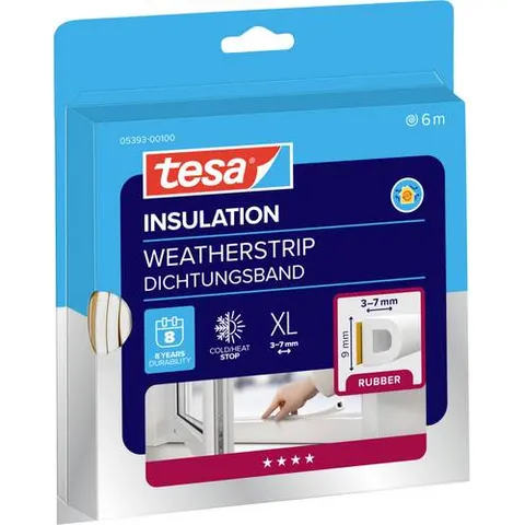 Tochtstrip tesamoll® D-profiel rubber 6mx7mm wit – afbeelding 1
