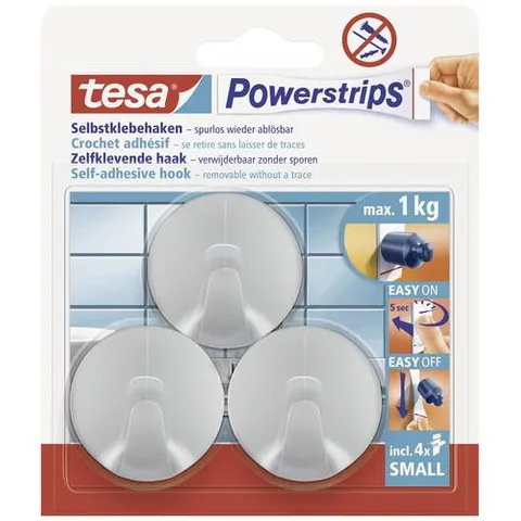 TESA 57578 - tesa® Powerstrips® round hooks, matt chrome – image 1