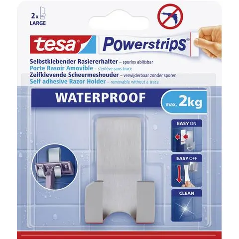 tesa Powerstrips Rasierhalter , WAVE, WATERPROOF, Edelstahl – Bild 1