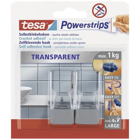 tesa Powerstrips Haken LARGE Transparent, transparent /chrom – Bild 1