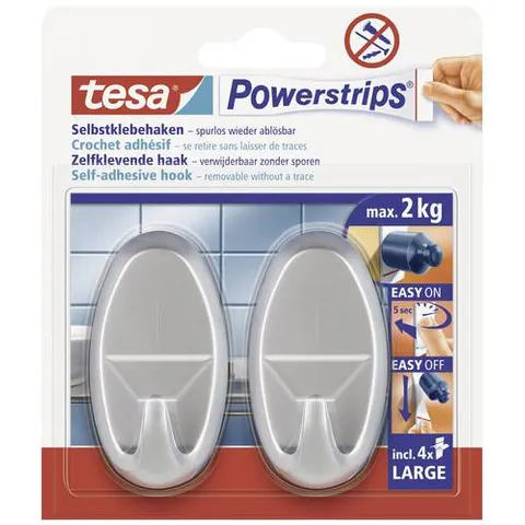 TESA 58063 - tesa® Powerstrips® Large oval hooks, matt chrome – image 1