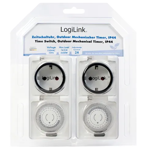 LogiLink Mechanische timer, set van 2, IP44, wit – afbeelding 1