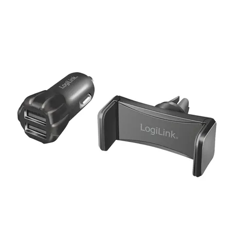 LogiLink USB-KFZ-Ladegerät & Smartphone-Halter, schwarz – Bild 1