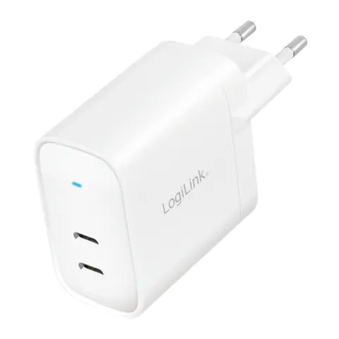 Logilink Steckdosenadapter, 2x USB-C, GaN, 40W – Bild 1