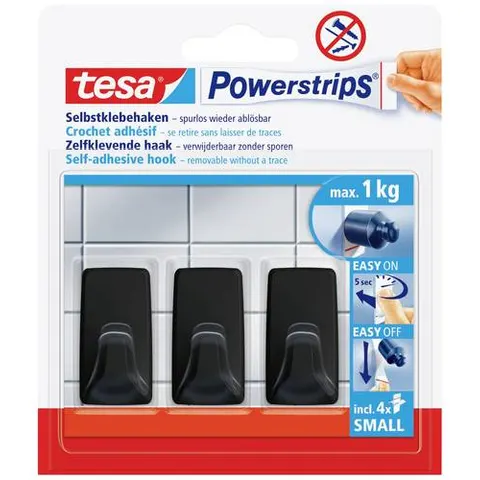 tesa Powerstrips Haken SMALL Rechteck, schwarz – Bild 1