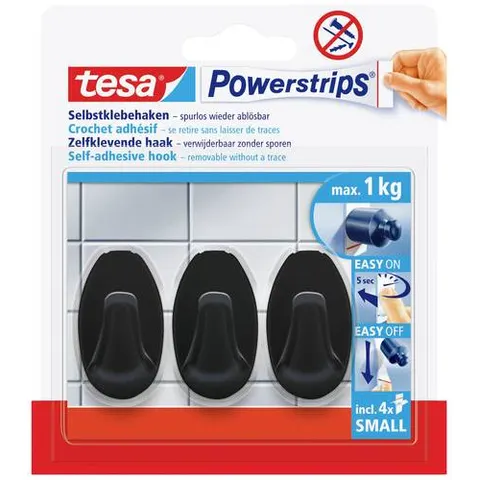 tesa Powerstrips Haken SMALL Oval, schwarz – Bild 1