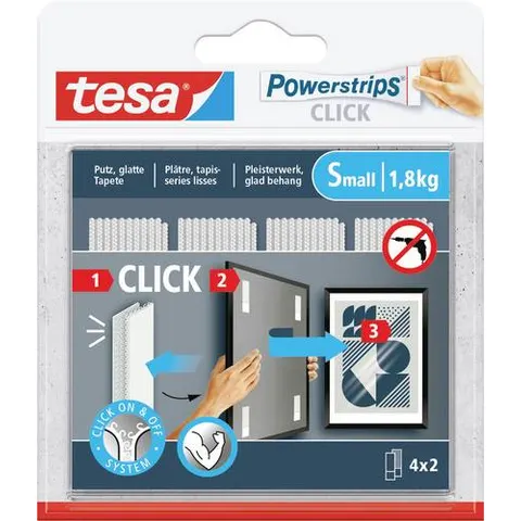 tesa Powerstrips CLICK Klettstreifen SMALL, weiß – Bild 1