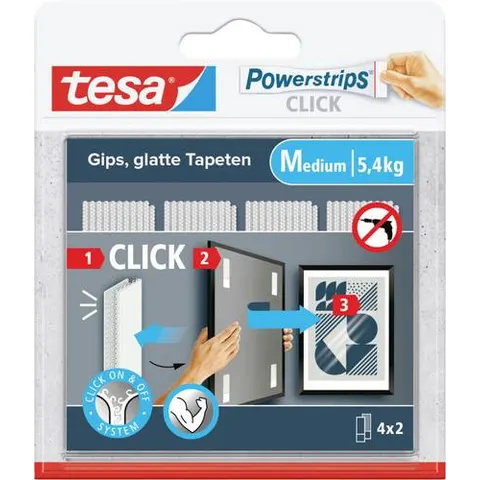 tesa Powerstrips CLICK Klettstreifen MEDIUM, weiß – Bild 1