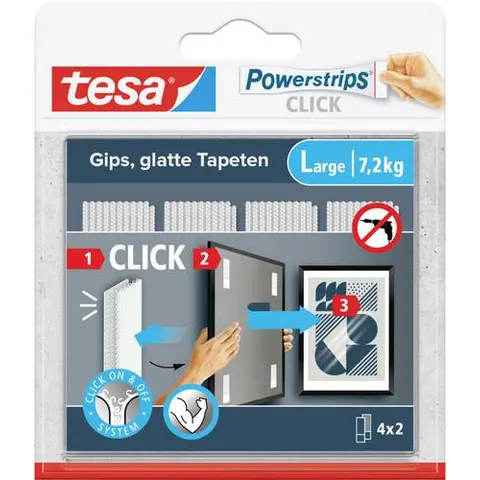 tesa Powerstrips CLICK Klettstreifen LARGE, weiß – Bild 1