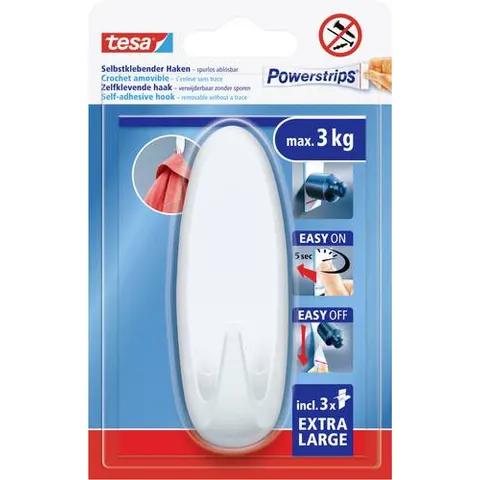 tesa Powerstrips Haken EXTRA LARGE Oval, weiß – Bild 1