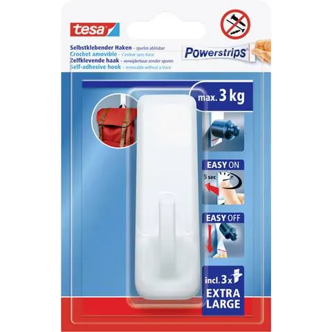 tesa Powerstrips Haken EXTRA LARGE Rechteck, weiß – Bild 1