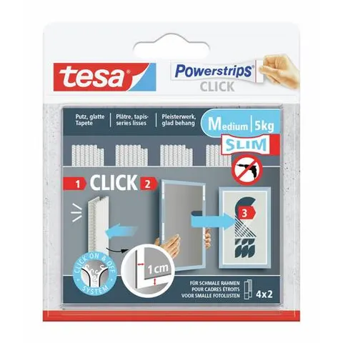 tesa Powerstrips CLICK Klettstreifen MEDIUM Slim, weiß – Bild 1