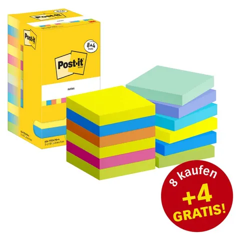 Post-it Haftnotizen notes, 76 x 76 mm, Energetic, Promo 8+4 – Bild 1