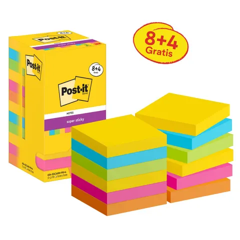 Post-it Haftnotizen super sticky notes, 76 x 76 mm, 8+4 – 7100290187 – Bild 1
