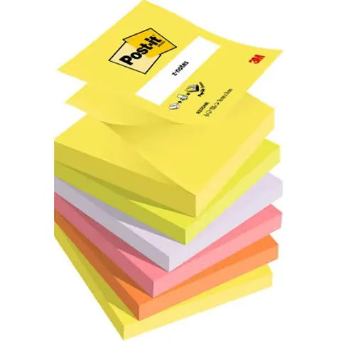 Post-it Z Notes Neon Rainbow 76x76mm 100 Sheets, 6-Pack for Vibrant Color-Coded Reminders and Organizing – image 1