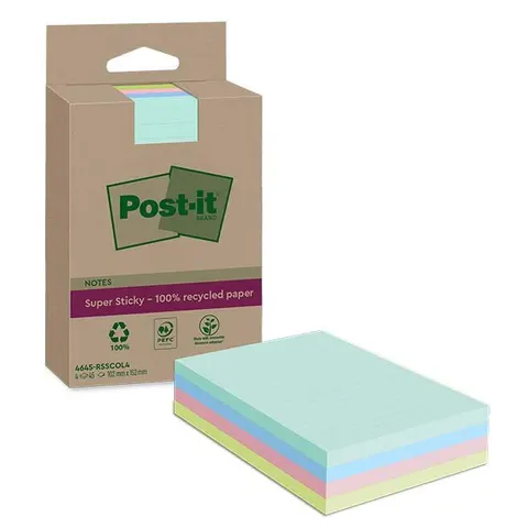 Post-it Haftnotizen super sticky Recycling notes, liniert – 4645RSSCOL4 – Bild 1