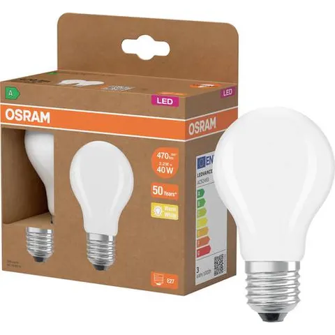 OSRAM LED bulb E27 2.2W matt 2,700K 470lm 2er – image 1