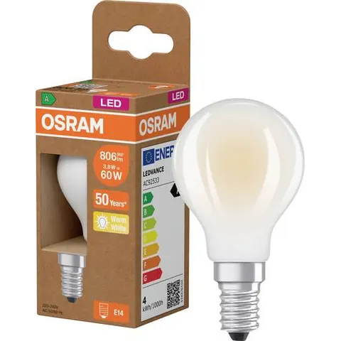 OSRAM LED bulb drop matt E14 3,8W 2700K 806lm – image 1