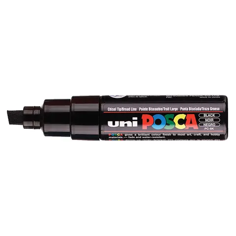 Paintmarker Uni POSCA PC8K breed schuin zwart – afbeelding 1