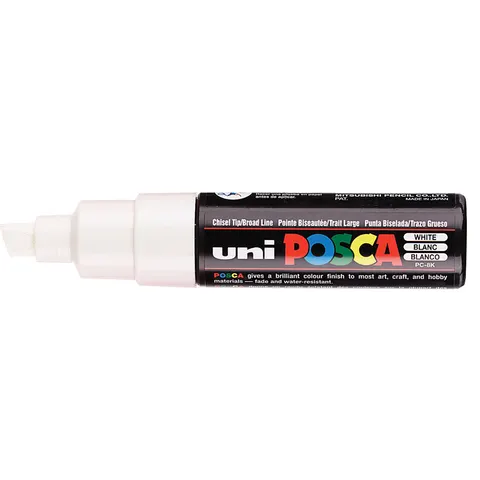 Paintmarker Uni POSCA PC8K breed schuin wit – afbeelding 1