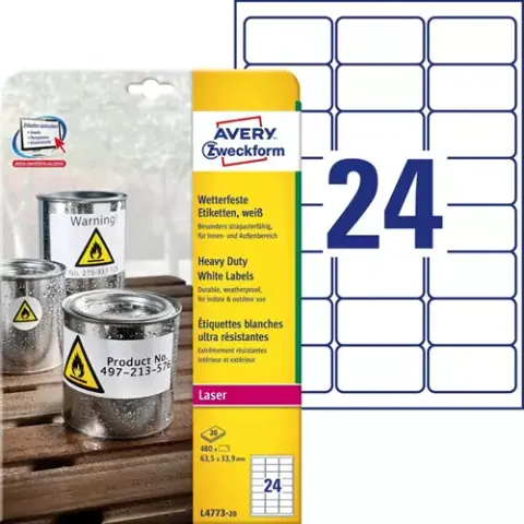 Avery L4773-20 self-adhesive label Rounded rectangle Permanent White 480 pc(s) – image 1