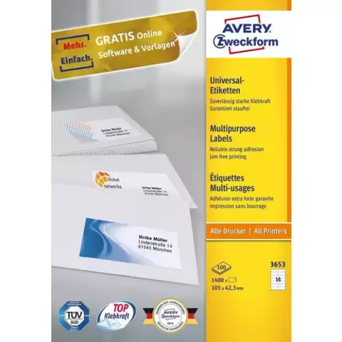 Avery 3653 self-adhesive label Rectangle Permanent White 1400 pc(s) – image 1