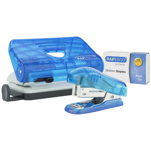 RAPESCO Heftgerät- & Locher-Set, blau-transparent – Bild 1