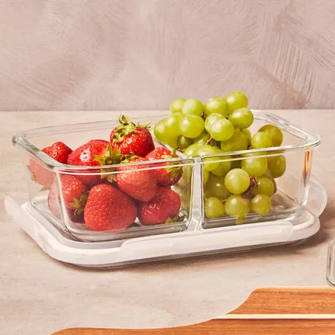 2 Section Rectangular Glass Container with Lid 1040 Ml | Freska – image 1