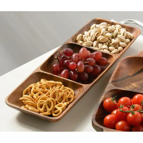 Acacia Three Section Rectangular Serving Dish | Kora – image 1