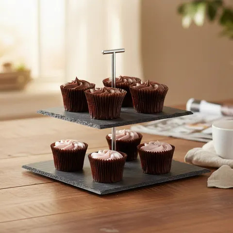 Preto 2 Tier Square Cake Stand | Slate – image 1