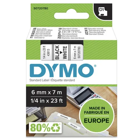 Labeltape Dymo LabelManager D1 polyester 6mm zwart op wit – afbeelding 1