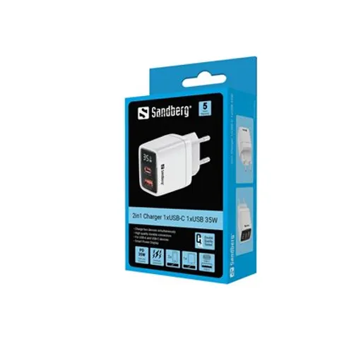 SANDBERG 2in1 Charger 1xUSB-C 1xUSB 35W – Bild 1