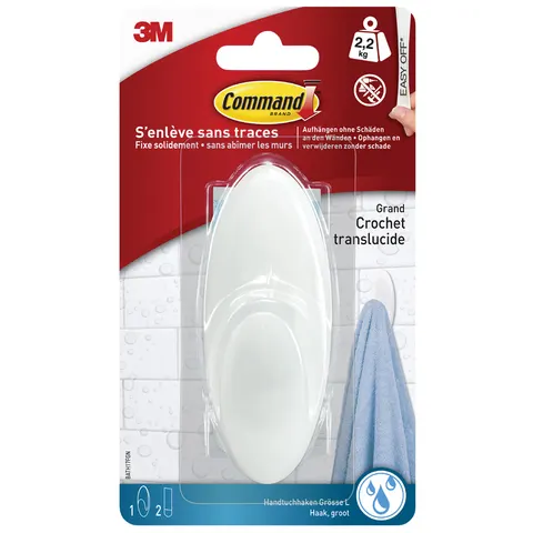 3M Command Badhaak, Kunststof, Maat: Groot, Wit – afbeelding 1