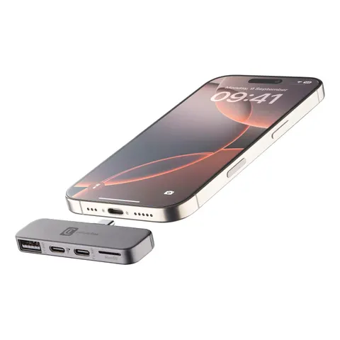 Cellularline USB-C Hub - 4 Poorten - 2x USB-C + USB-A + Micro SD – afbeelding 1