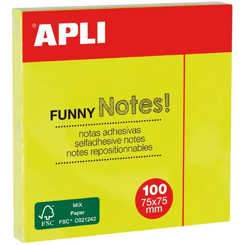 APLI sticky notes neon geel 75 x 75 mm, 100 vel – afbeelding 1