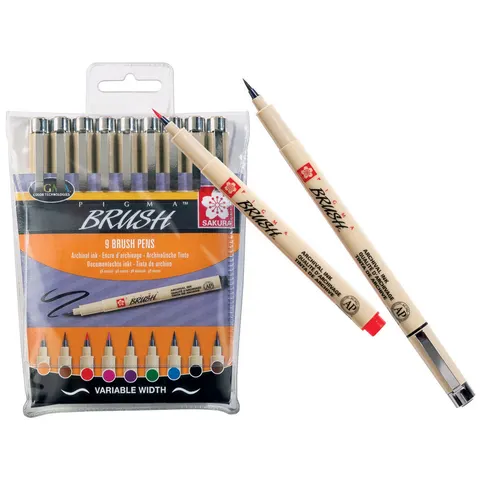 Sakura Pigma Penseel Etui 9 kleuren – afbeelding 1