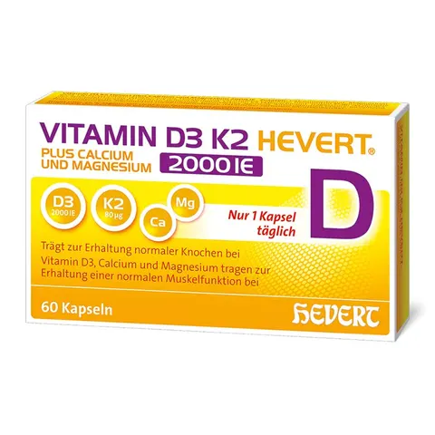 Vitamin D3 K2 HEVERT 2000 I.E. 60 St Kapseln – Bild 1