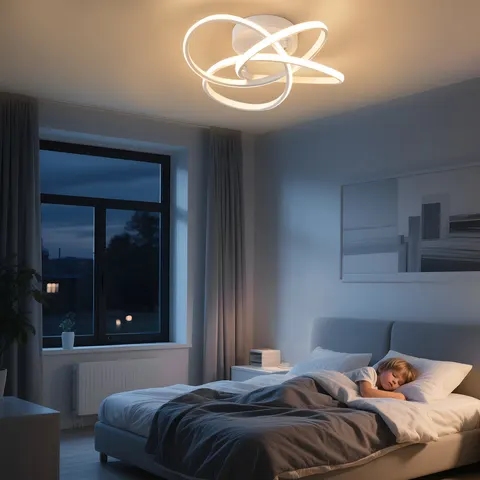 Metro Modern 4‑Light Flower 45cm LED Semi‑Flush Mount Ceiling Light Remote-Controlled Dimmable Ceiling Lamp For Bedroom Living Room White 16cm H X 45cm W X 42cm – image 1