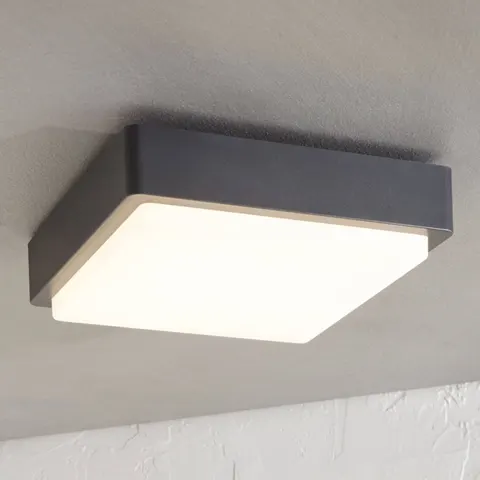 Lindby LED outdoor ceiling lamp Nermin, 22 cm, IP65, angular Nermin, Black, Plastic, Modern, Ceiling Light Outdoor – image 1