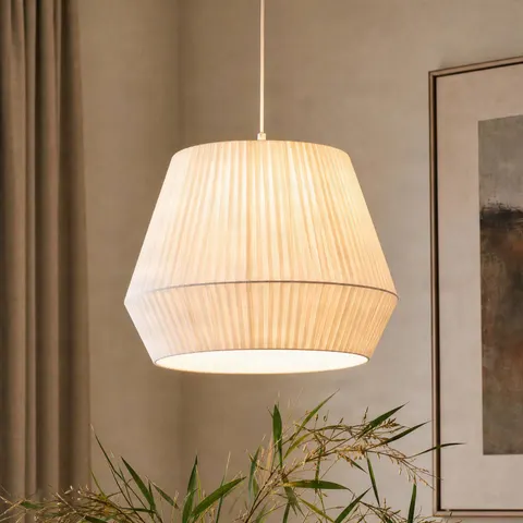 Lindby - hanglamp - 1licht - Textiel, ijzer - H: 40 cm - E27 - wit – afbeelding 1