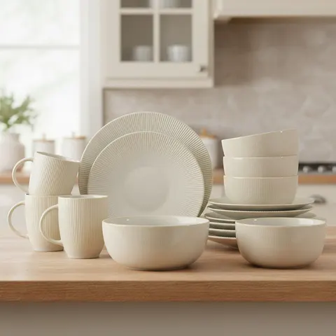 Waterside 16pc Reactive Glaze Cream Dinner Set – image 1
