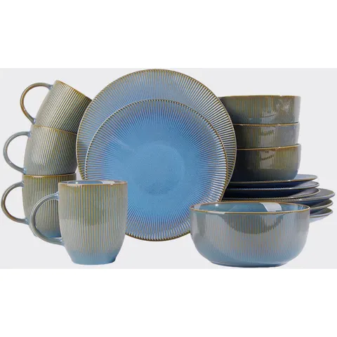 Waterside 16pc Reactive Glaze Porcelain Dinner Set Blue 16 – image 1
