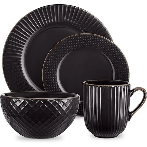 Tower Empire 16 Piece Dinnerware Set Black – image 1