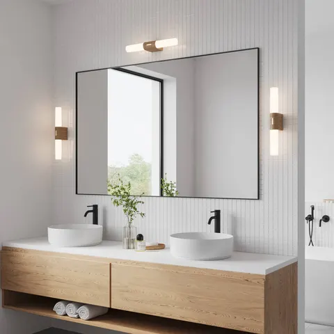 Nordlux Helva double basic-wandlamp-IP44-LED module-houtkleurige foil – afbeelding 1