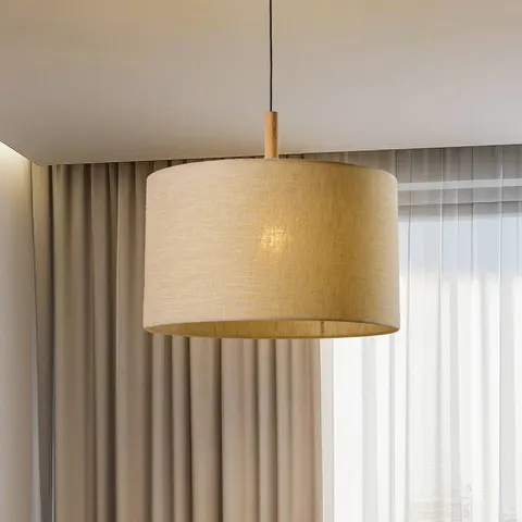 DEVA NATURE hanglamp E27 15W beige metaal/hout - TK Lighting – afbeelding 1