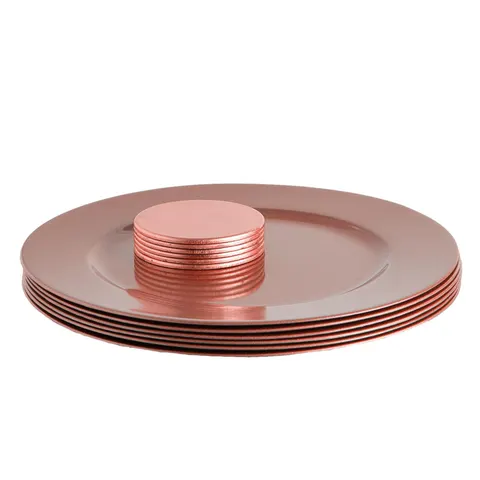 Argon Tableware 12pc Metallic Charger Plates & Coasters Set - Rose Gold Reusable Dining Table Setting Plates Drink Placemats – image 1